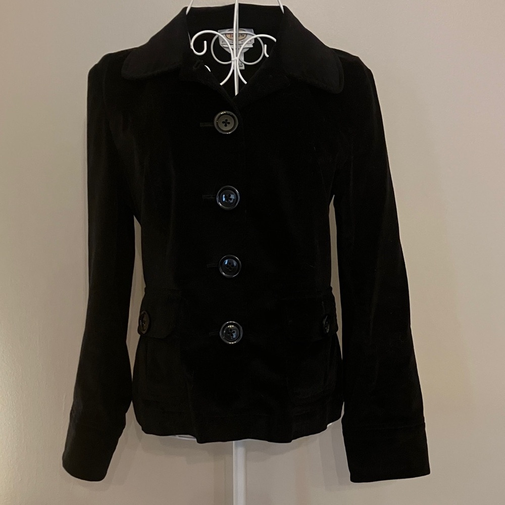 Vtg Y2K Talbots Classic Black Button-Up Velvet Blazer Jacket sz 6P